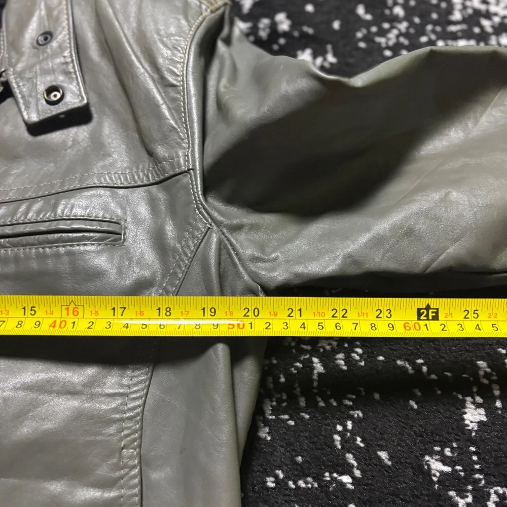 Jean Pierre Vintage Leather Bomber Jacket Grey Green Mens 40R Argentina Made